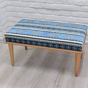 OTTOMAN BENCH / Wood Work Bench / Handmade Furniture / Upholstered Bench with Authentic Turkish Fabric / Bedroom Seat / Coffee Table