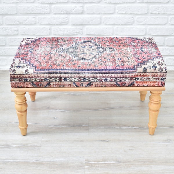 Vanity Bench / Coffee Table/ Upholstered Bench / Vintage Kilim Bench Ottoman Chair / Wood Entryway Bench / Dining Table Seat / Make Up Bench