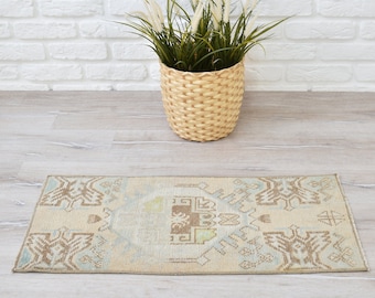 Pastel Vintage Rug, FREE SHIPPING, Doormat Rug, Oushak Rug, Bohemian Rug, Neutral Rug, Boho Decor Rug, Beige Turkish Rug, Small Runner Rug