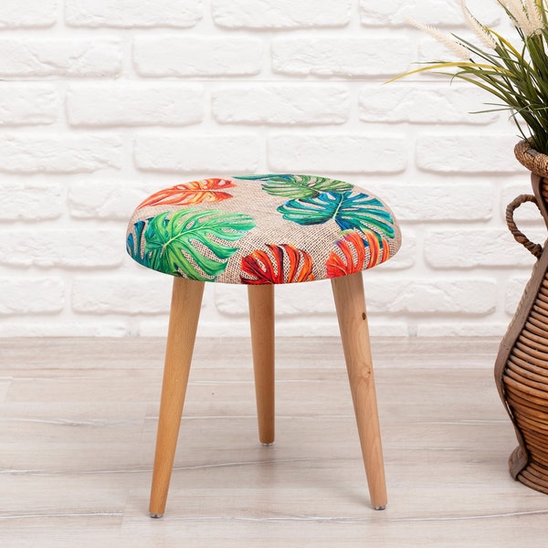 Modern Stool / Wooden stool tabouret piano stool scandinavian stool design bench footstool pouf upholstered swiss cheese plant fabric