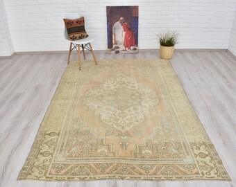 Antique Rug, Area Rug, 6x9 Vintage Rug, Handmade Rug, Large Rug, Living Room Rug, Mid Century Rug, Turkish Rug, Neutral Wool Carpet