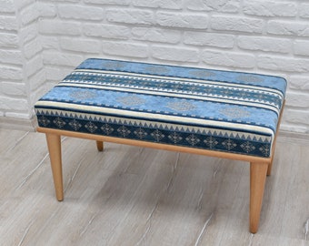 OTTOMAN BENCH / Wood Work Bench / Handmade Furniture / Upholstered Bench with Authentic Turkish Fabric / Bedroom Seat / Coffee Table