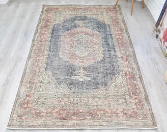 Large Oushak Rug, Vintage Area Rug, Blue Turkish Rug, Handmade, Farmhouse Rug, Wool Anatolian Carpet, Bedroom Rug, 4'6"x7'10" Rug, Boho Rug