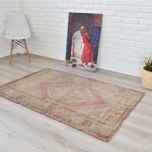 5 x 3.5 ft - 155 x 106 cm Pastel Colors Rug, Turkish Rug, Bohemian Rug, Oushak Rug, Antique Rug, Boho Rug, Vintage Carpet, Pale Colour Rug