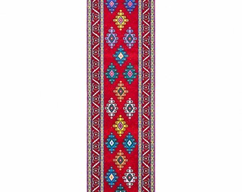 Handwoven Turkish Runner Rug, Stair Rug, Hallway Runner Red Bohemian Style - Herki , (2.8 x 11.1 ft)
