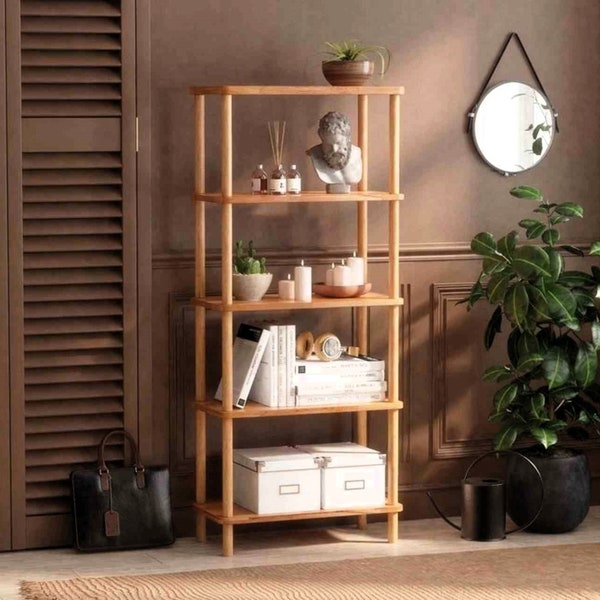 Wooden Shelving Unit, Modern Shelving, MCHOMESTORE (24"w 54" h) Minimalist and Functional Furniture Wooden Bookcase Open Storage Home Decor