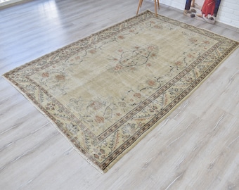 Large Turkish Rug,  6x9 Vintage Rug, Antique Area Rug, Anatolian Carpet, Bedroom Rug, Farmhouse Rug, Neutral Colors Beige / Earth Tone Rug