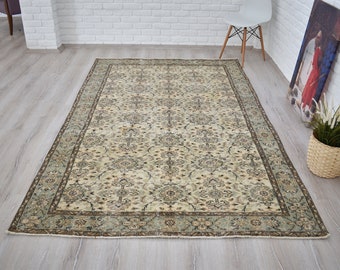 Large Rug, 5.4 x 8.9 ft Rug, Oushak Rug, Turkey Rug, Vintage Turkish Rug, Large Area Rug, Distressed Low Pile Large Area Rug, Rustic Rugs