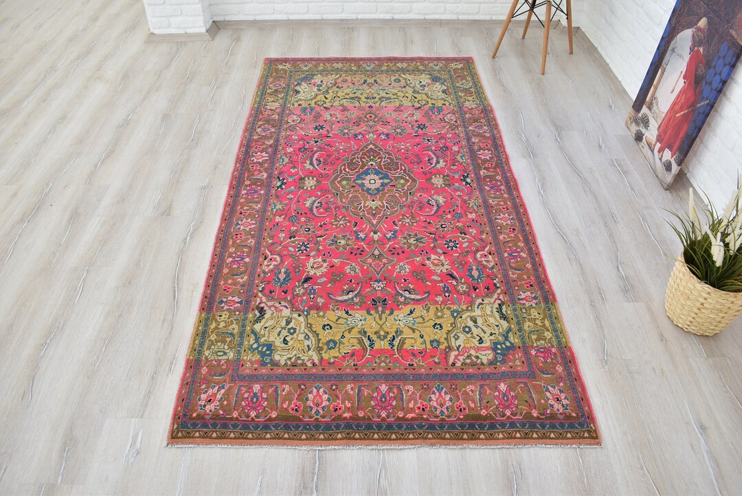 Pink Vintage Rug, FREE SHIPPING, Handmade Rug, 4'3 X 8'7 , Bohemian Rug