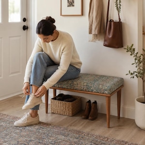 Entryway Bench | Upholstered Bench for Hallway, Foyer, Mudroom Shoe Seating | Piano Bench Seat | Coffee Table | Ottoman