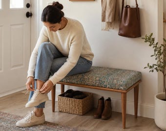 Entryway Bench | Upholstered Bench for Hallway, Foyer, Mudroom Shoe Seating | Piano Bench Seat | Coffee Table | Ottoman