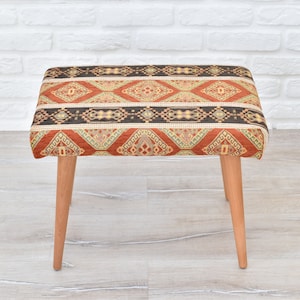 Decorative handmade ottoman, entryway furniture, footstool, vanity chair, multipurpose stool bench with cushion upholstered
