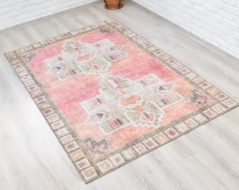 Pink Rug Carpet Liquid Dirt Repellent Machine Washable Mat Living Room Fade Distressed Vintage Classic Oriental Traditional Persian Rug