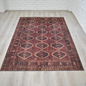Traditional Rug 6x9, Afghan Rug 5x8, Claret Red Turkish Rug 7x10, Oriental Rug, Authentic Boho Tribal New Washable Carpet - free shipping