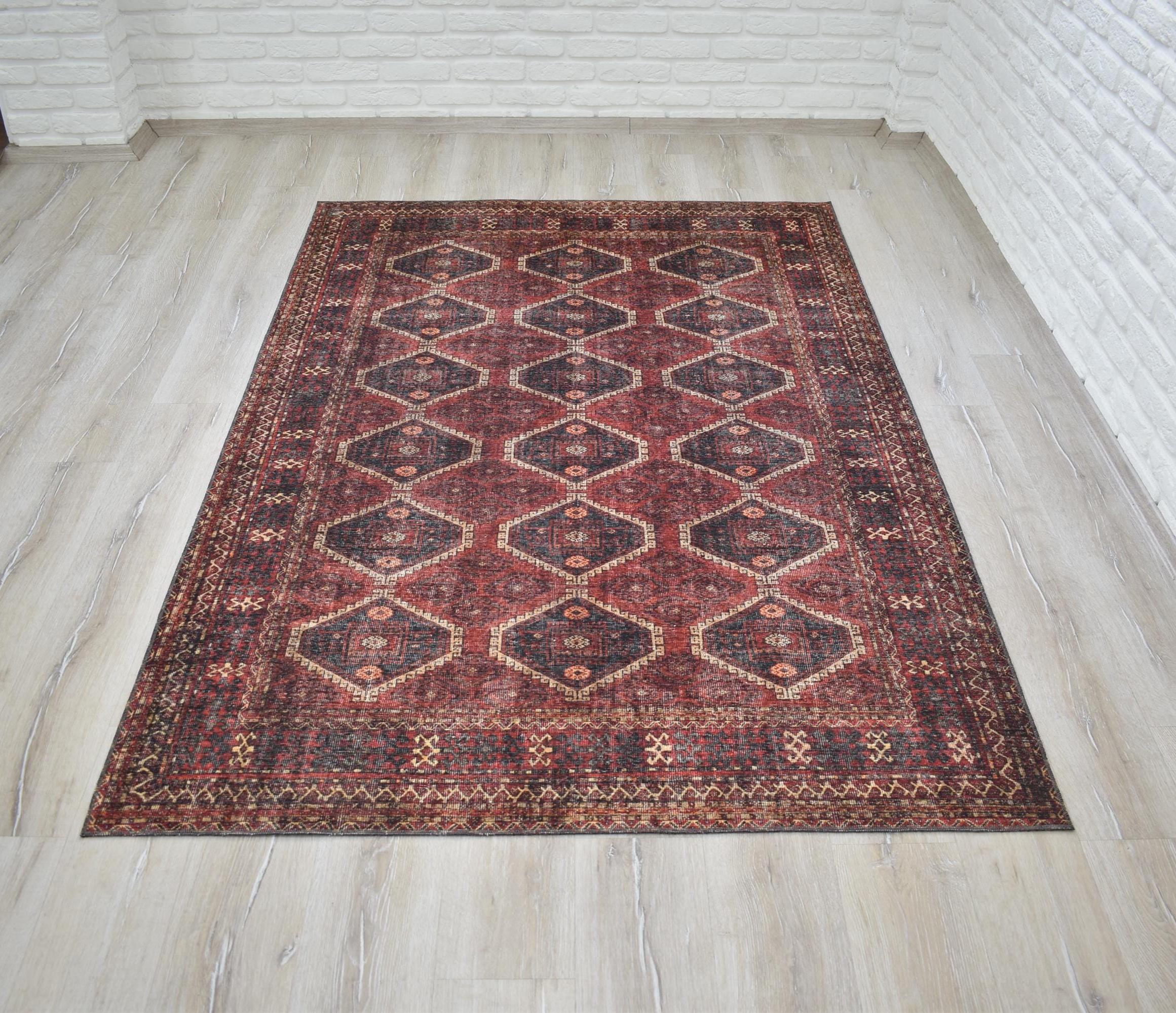 Traditional Rug 6x9, Afghan Rug 5x8, Claret Red Turkish Rug 7x10, Oriental Rug, Authentic Boho Tribal New Washable Carpet - free shipping