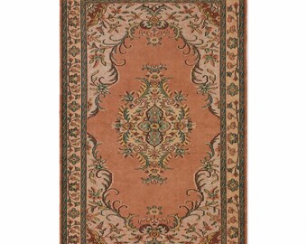 Traditional Rug, Handwoven Terracotta Area Rug  Vintage Style Floral Medallion Carpet for Living Room Bedroom (5'9" x 9'2")