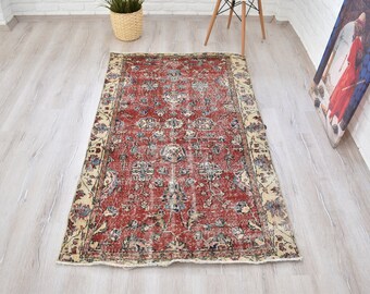 Oushak Rug / 3.5x6 ft / Small Runner Rug / Red Turkish Rug / Bedroom Rug / Accent Rug / Entry Rug / Boho Rug / Vintage Rugs Runner