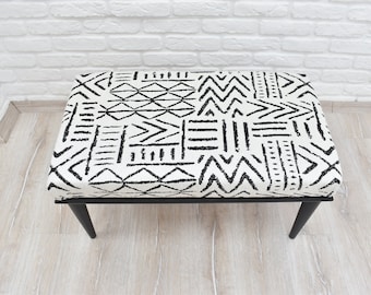 BANCO MARROQUÍ HECHO A MANO, Mesa de centro otomana Trabajo de madera Banco tapizado para sentarse para sala de estar Dormitorio Banco para cocina Comedor Asiento