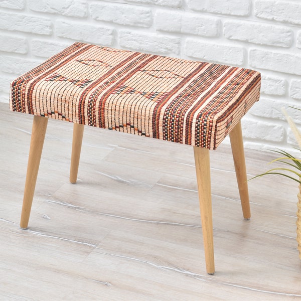 Handmade Furniture, Footstool Ottoman, Turkish Rug Bench, Entryway Seat, Bedroom Seat, Piano Bench, Kilim Rug Bench, Boho Decor