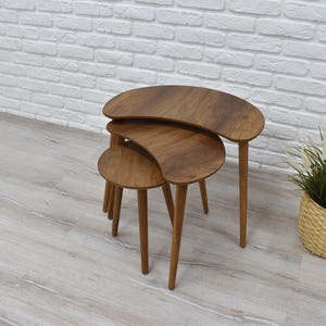 Rustic Coffee Table - Nesting Table Set of 3 -  End Tables - Rustic Modern, Useful Tables with Wooden Tapered Legs, Couch Side Table