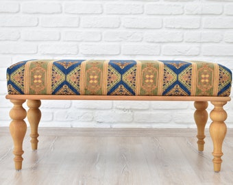 Wooden Handmade Furniture / Ottoman Bench / Upholstered Bench / Sitting Chair/ Footstool / Coffee Table/ Ethnic Kilim Rug Bench / Entryway