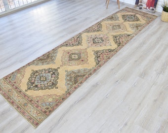 Boho Runner Rug, 12'10" x 3'2", Anatolian Rug,Runner Rug, Vintage Wool Rug, Antique, Kitchen Runner, Turkish Runner Rug, Large Runner Rug