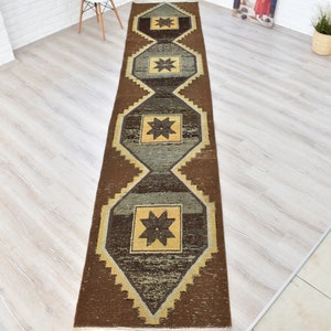 Very Long Runner Rug, Anatolian Runner Rug, Turkish Rug, Vintage Runner Rug, Hallway Rug, Stair Runner Rug, Wool Rug, Brown Rug, 2.9x14.8 ft