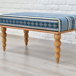 OTTOMAN BENCH / Wood Work Bench / Handmade Furniture / Upholstered Bench with Authentic Turkish Fabric / Bedroom Seat / Coffee Table image 3