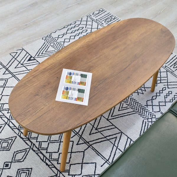 Mesa de centro ovalada de madera, mesa auxiliar de tabla de surf, mesa auxiliar de estilo vintage para sala de estar, mesa de centro, mesa de centro baja, mesa de café y auxiliar