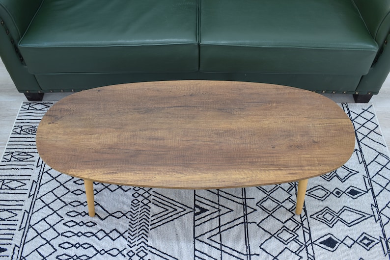 Mesa de centro ovalada de madera, mesa auxiliar de tabla de surf, mesa auxiliar de estilo vintage para sala de estar, mesa de centro, mesa de centro baja, mesa de café y auxiliar imagen 2