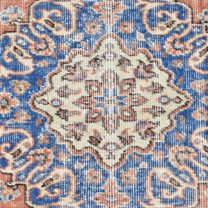 Vintage türkischer Teppich, Handgewebter Teppich, Orange Teppich mit Blauem Medaillon Design, Orientalische Handgewebte Teppiche für Wohnzimmer Schlafzimmer Bild 8