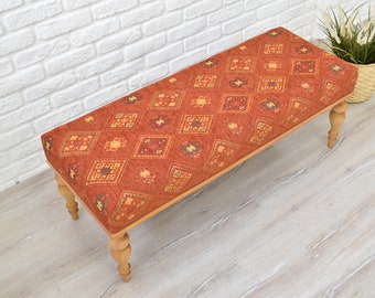 Handmade Furniture, Upholstered Bench, Turkish Rug Bench, Entryway Bench, Handmade Wooden Furniture, Piano Bench, Kilim Rug Bench, Ottoman