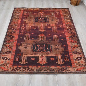 Traditional Rug 8x10, Persian Rug 5x7, Turkish Red Rug 6x9, Oriental Area Rug, Brown Red Vintage Style New Washable Carpet - free shipping