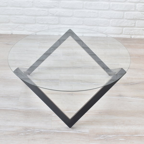 Modern Glass Top Coffee Table on Black Prisma Shape Wooden Structure - Unbreakable Glass Table Top - High Quality Modern Table