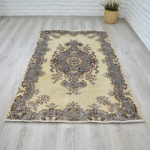 Natural Wool and Cotton Turkish Rug Boho Living Room Rug Beige Gray Vintage Handwoven Rug Rectangle Carpet Farmhouse Boho