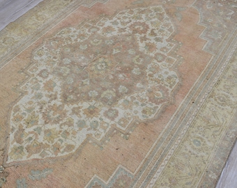 Alfombra antigua, alfombra de área, alfombra vintage de 6x9, alfombra hecha a mano, alfombra grande, alfombra de sala de estar, alfombra de mediados de siglo, alfombra turca, alfombra de lana neutra