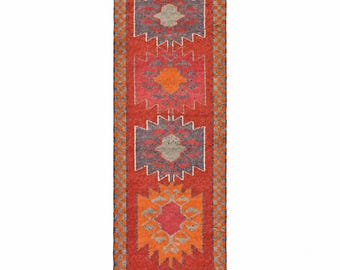 Colorful Wool Runner : Organic Wool Stairway Hallway Runner - Herki - Bohemian - Handmade- Scandivaian Japandi Minimalist (12.1x3.4ft)