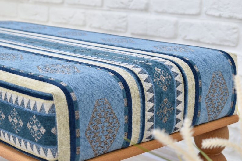 OTTOMAN BENCH / Wood Work Bench / Handmade Furniture / Upholstered Bench with Authentic Turkish Fabric / Bedroom Seat / Coffee Table image 8