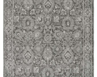 Traditional Living Room Rug: Gray Charcoal Floral Vintage Style Modern Turkish Oushak Rug