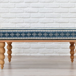 OTTOMAN BENCH / Wood Work Bench / Handmade Furniture / Upholstered Bench with Authentic Turkish Fabric / Bedroom Seat / Coffee Table image 5