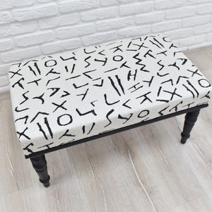 Handmade Bench with Moroccan Pattern Upholstered Seat Ottoman, Footstool, Sitting Bench, Piano Chair, Aztec Bench, Home Decor, Vanity Chair