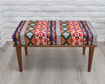 Handmade ottoman bench, kilim ottoman, vanity bench, ethnic kilim bench, footstool , handcrafted stool, housewarming gift , bedroom bench