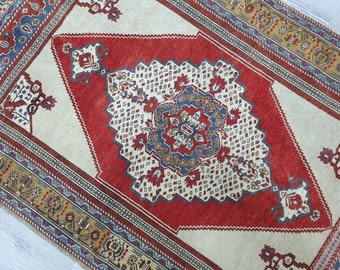 Vintage Anatolian 3’7" x 5’4”  Rug, Mute Vintage Oushak Rug, Oriental Rug, Kilim Rug, Hand-Knotted Rug, low pile wool rug, Turkey Rug