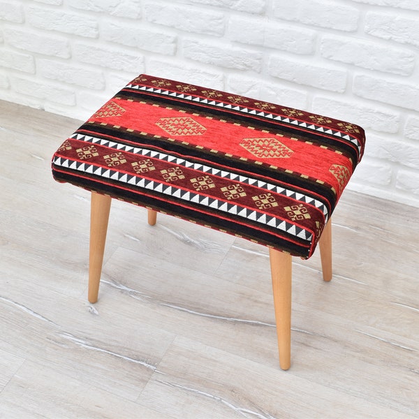 Footstool - Small Ottoman Bench -Entry Bench - Chair - Side Table - Coffee Table with wooden legs - Living Room Furniture - Handmade Stool