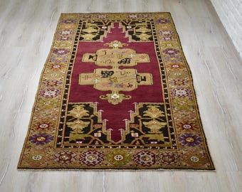 Traditional Handmade Natural Wool Area Rug Rustic Living Room Rug Vintage Rug Rectangle Bedroom Entryway Carpet Turkish Anatolian Rug
