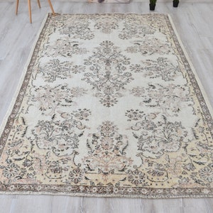 5&#39;4&quot; x 9&#39;1&quot; Vintage Rug, Beige Rug, Turkish Rug, Neutral Rug, Area Rug, Oriental Rug, Beige Brown Oushak Carpet, Bedroom Rug, Floor Rug