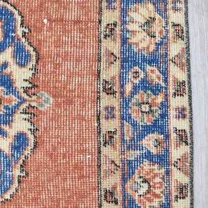Vintage türkischer Teppich, Handgewebter Teppich, Orange Teppich mit Blauem Medaillon Design, Orientalische Handgewebte Teppiche für Wohnzimmer Schlafzimmer Bild 9