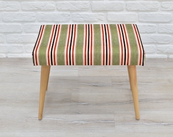 OTTOMAN Footstool/ Small Ottoman Pouf, Pouf Ottoman Stuffed, Living Room Bench, Dining Table Bench, Striped Pattern Unique Upholstered Bench
