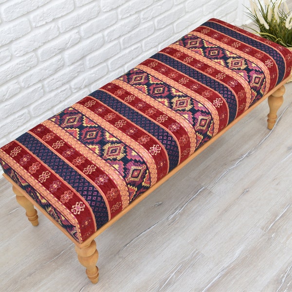 Kilim Rug Bench / Wooden Bench / Dining Seat / Ottoman Coffee Table / Chair / Make Up Bench / Kitchen Table Chair / Entryway Bench / Stool