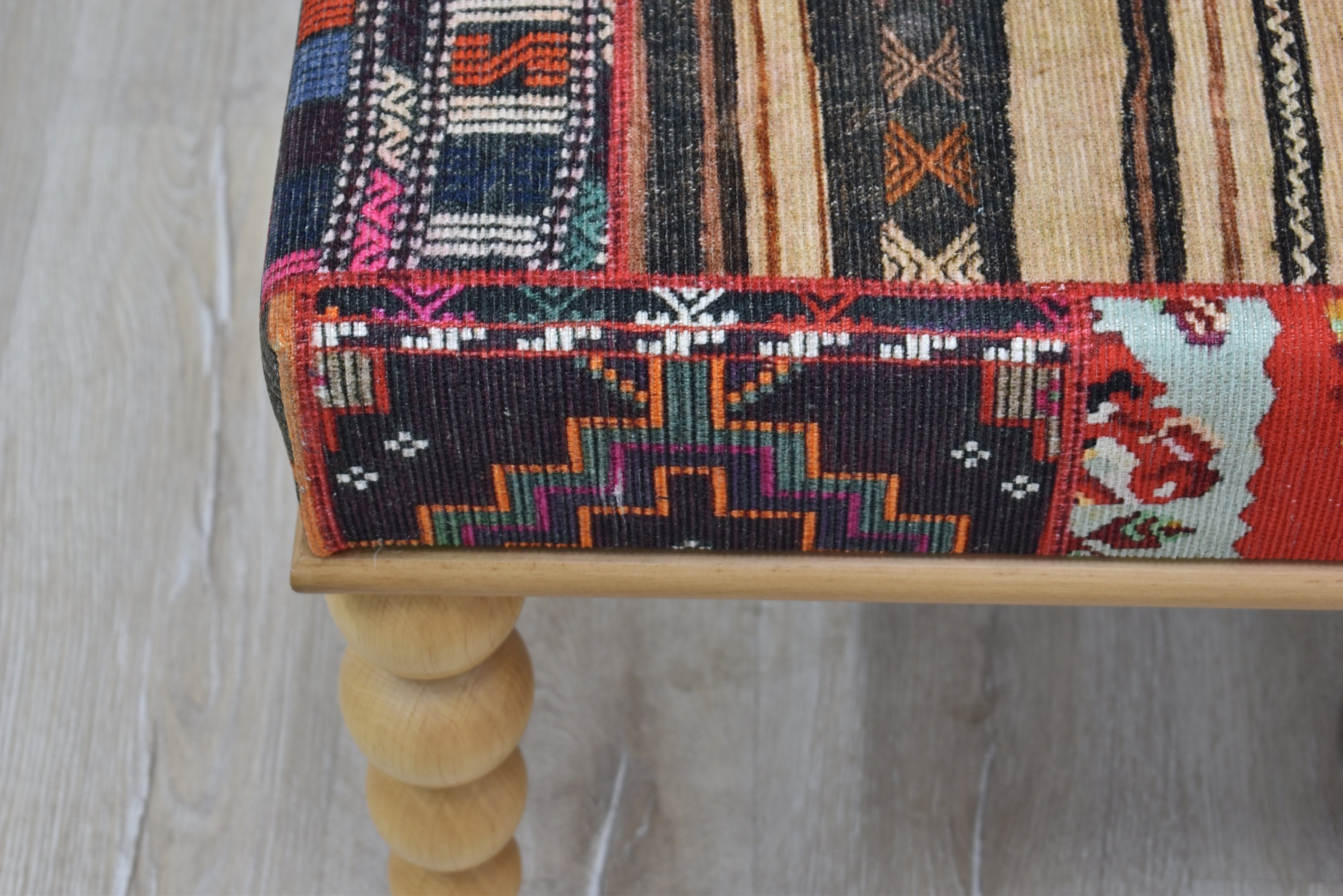 Kilim Ottoman Bench / Kilim Covered Footstool / Wooden Etsy